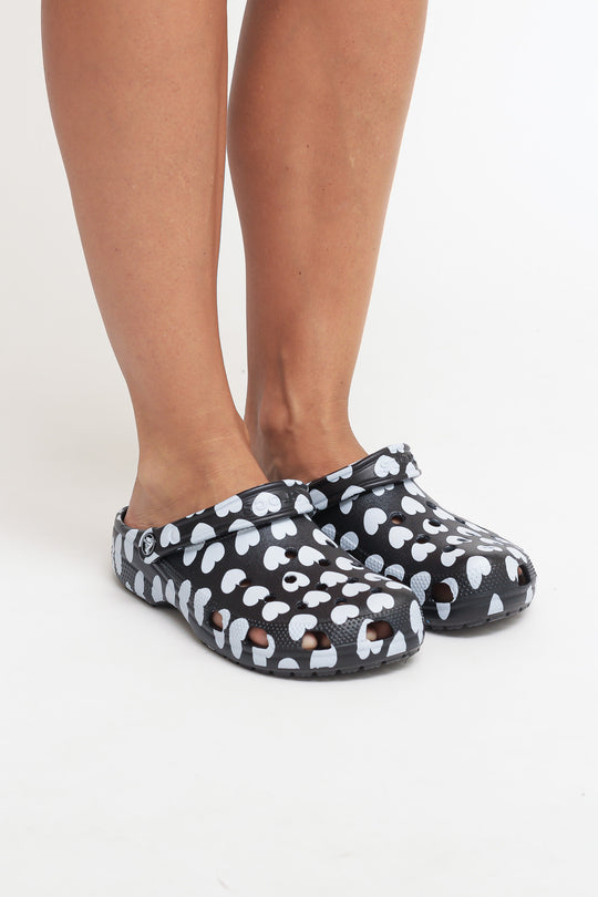 Classic Heart Print Clog - Black White