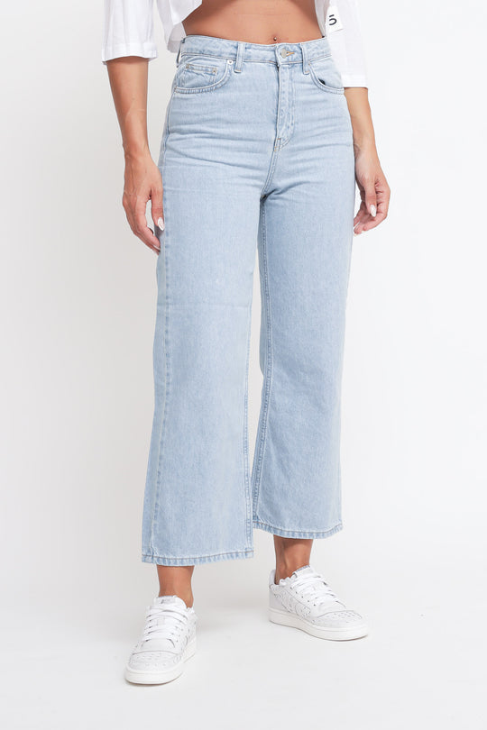 High Waist Cropped Jeans - Light Blue