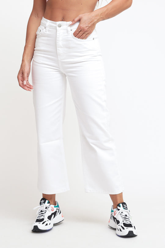High Waist Cropped Jeans - White
