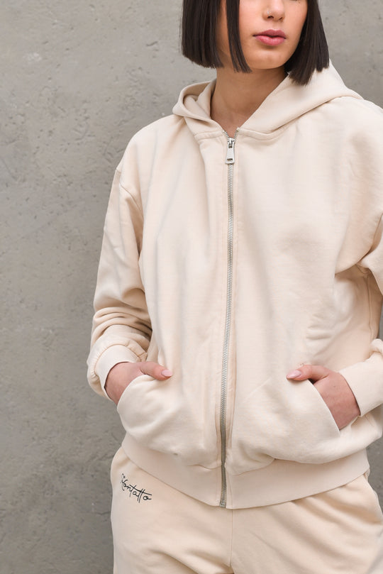 Felpa Zip Cappuccio - Sabbia