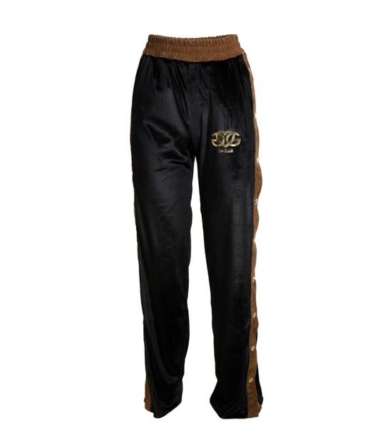 Pantalone Velluto Con Bottoni + Stampa - Nero