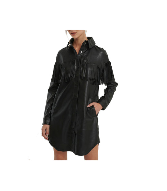 Frill Detail Pu Dress - Black