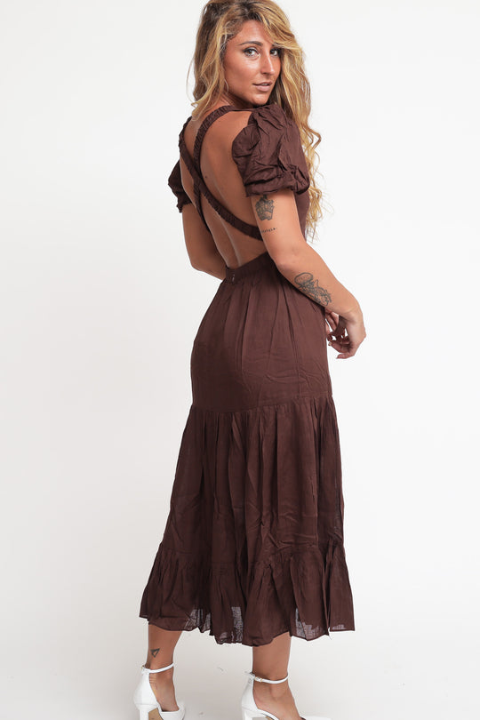 Ladies Dress - Brown Linen