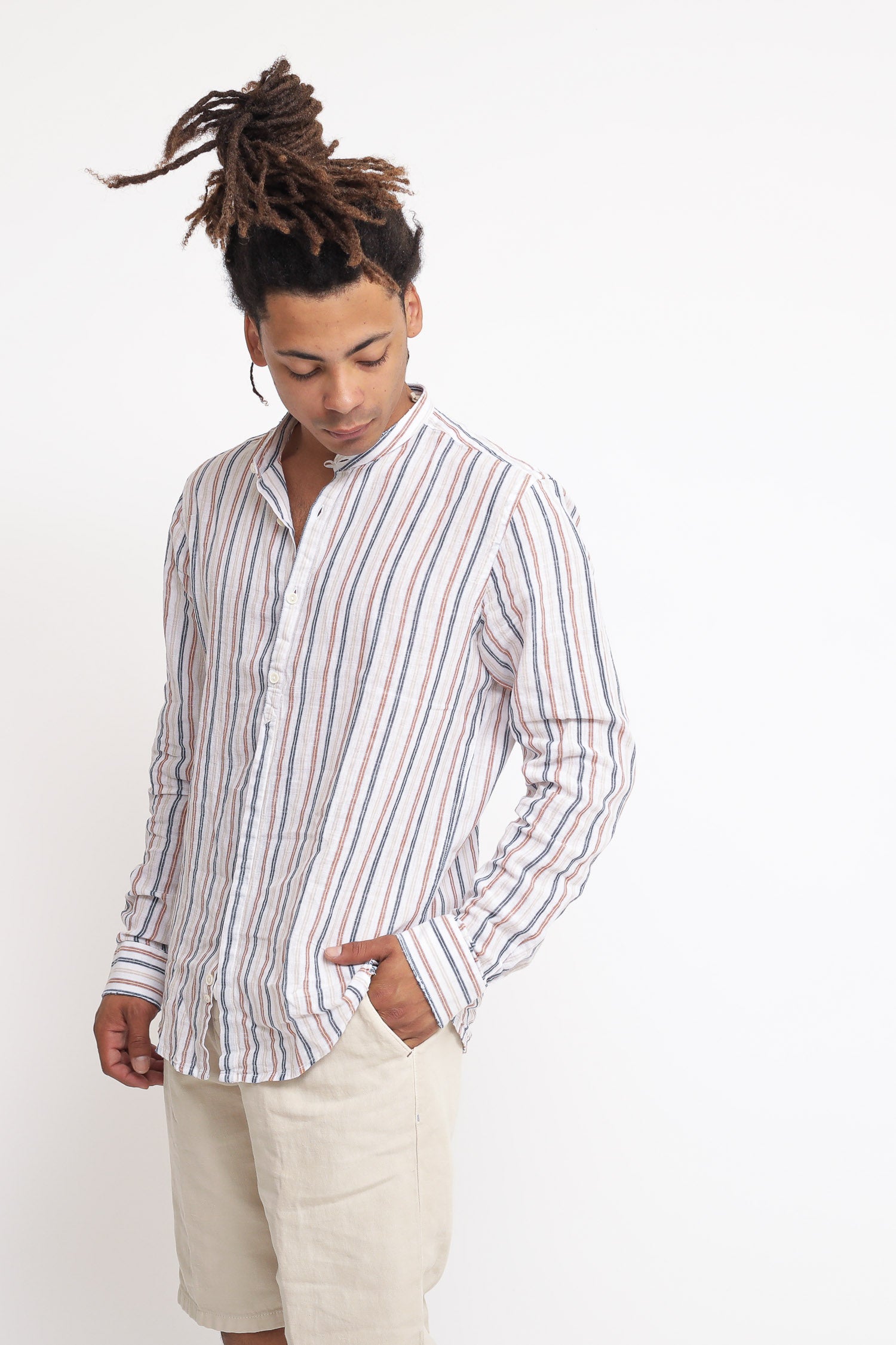 Bl11 Camicia Coreana Righe Campione Fantasia Uomo » Chemise Imola