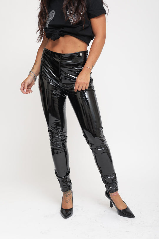 Leggings Vinile Vita Alta - Nero