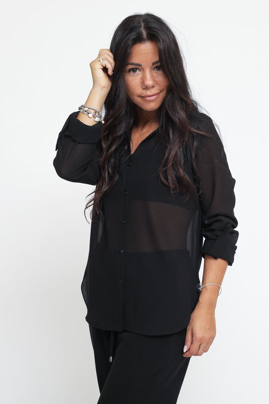 Camicia Maniche Arrotolate - Nero