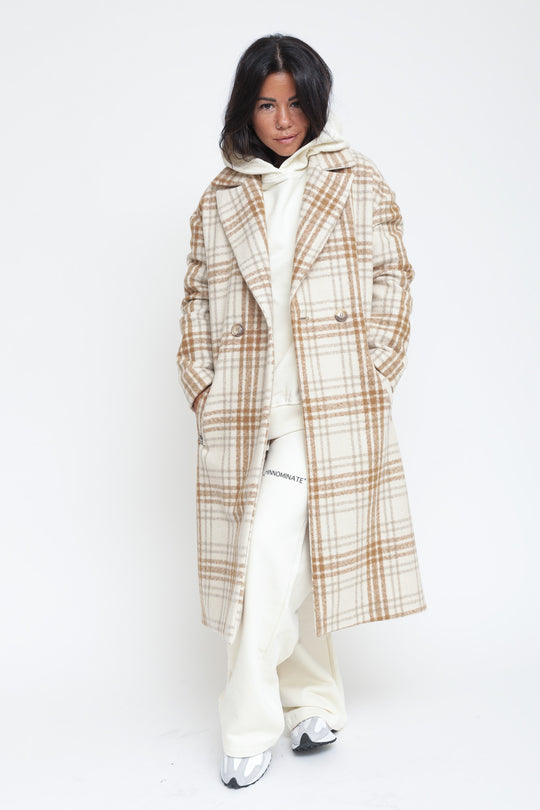 Cappotto Rever Filetti - Check Ruggine Grigio Panna