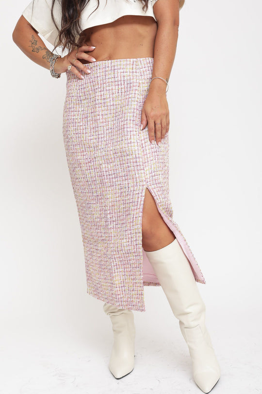 Ladies Skirt - Pink Multi Tweed