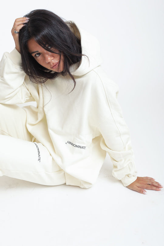 Felpa Over Con Cappuccio - Bianco Burro