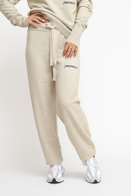 Pantalone In Maglia Con Polsino Al Fondo - Beige Nocciola