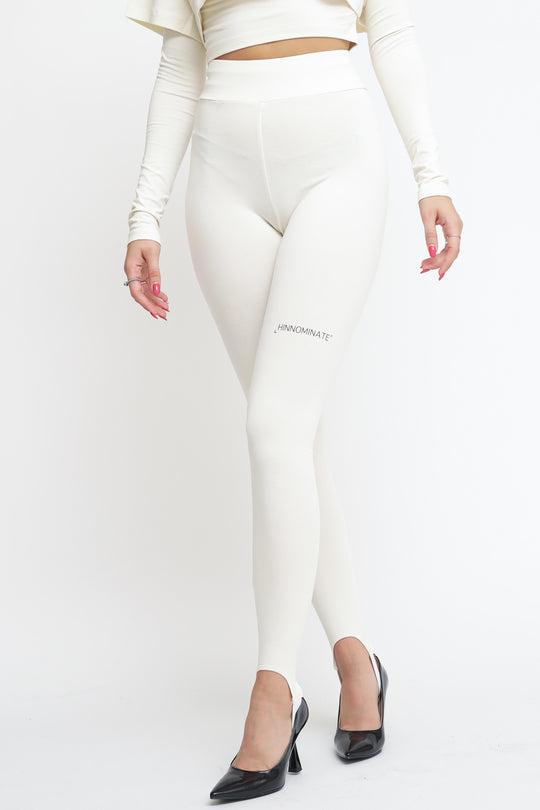 Leggings In Bielastico Con Staffe - Bianco Burro