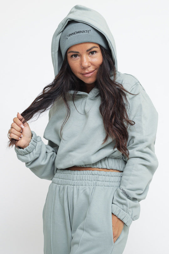 Felpa Corta Cappuccio Con Elastico - Verde Salvia