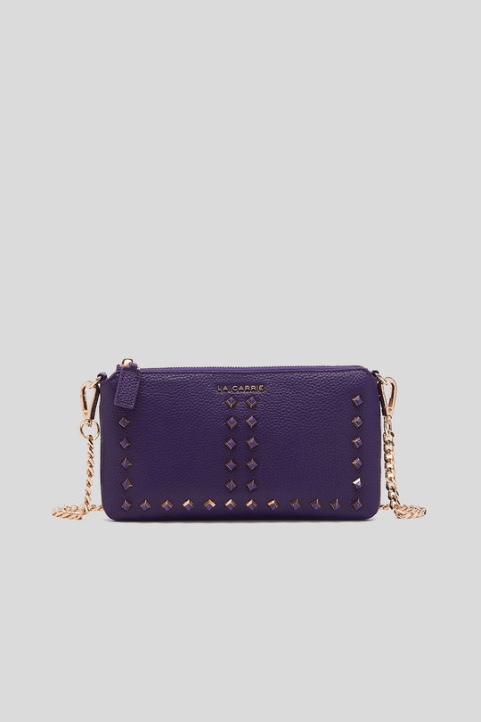 Studs Candice Double Wallet Tumbled Leather - Dark Violet
