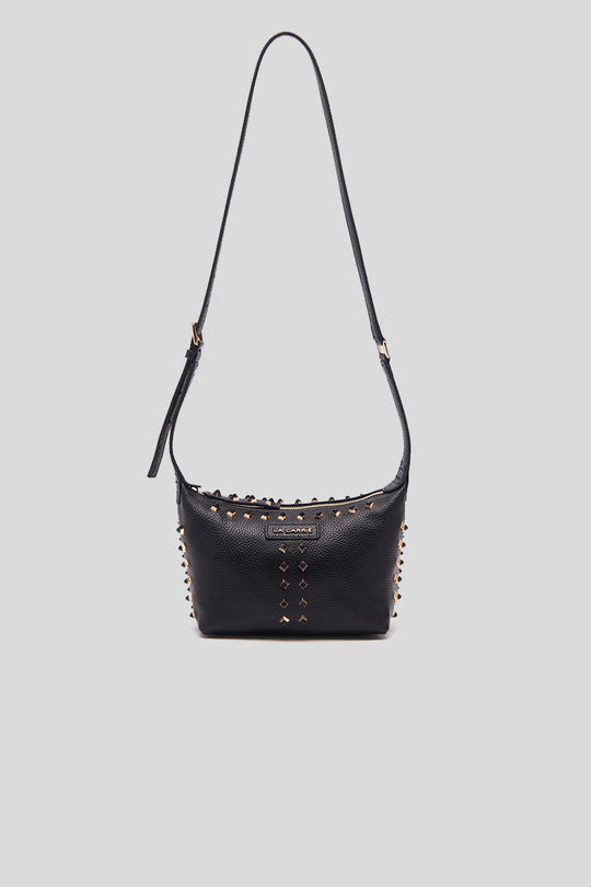 Studs Lucine Small Shoulder Bag Tumbled Leather - Black