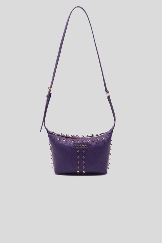 Studs Lucine Small Shoulder Bag Tumbled Leather - Dark Violet