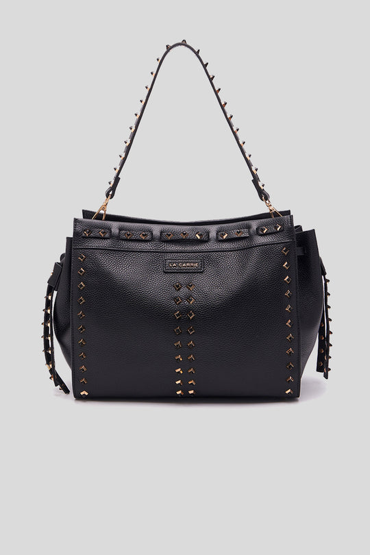 Studs Telma Shouder Bag Tumbled Leather - Black