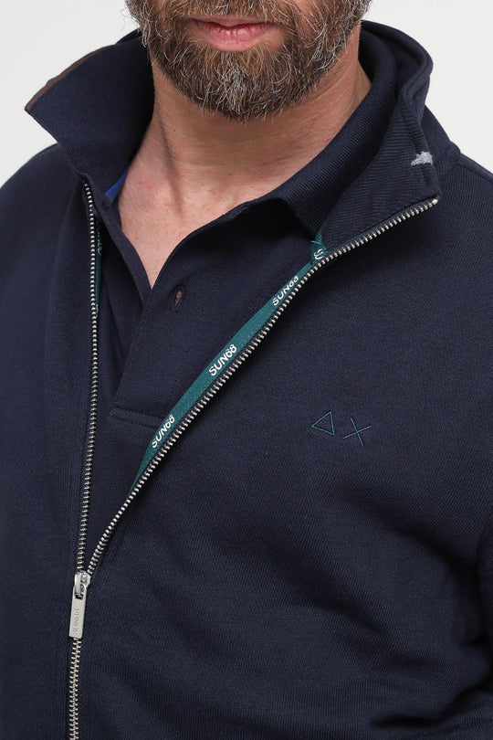 Full Zip Cotton Fleece - Navy Blue