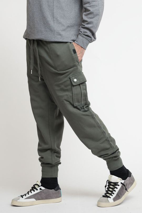 Pantalone Cargo Pocjet Garent Dye Cotton Fleece - Militare