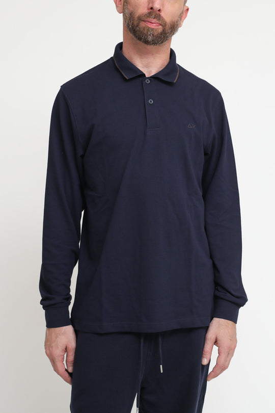 Polo Small Stripes El. L/S - Navy Blue