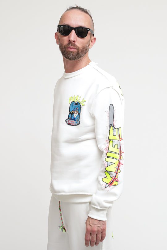 Felpa Girocollo Policot Stampa Rabbit - Bianco