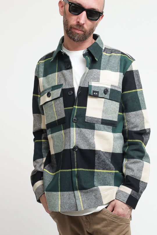 Overshirt Pocket On Chest L/S - Navy Blue Verde Smeraldo