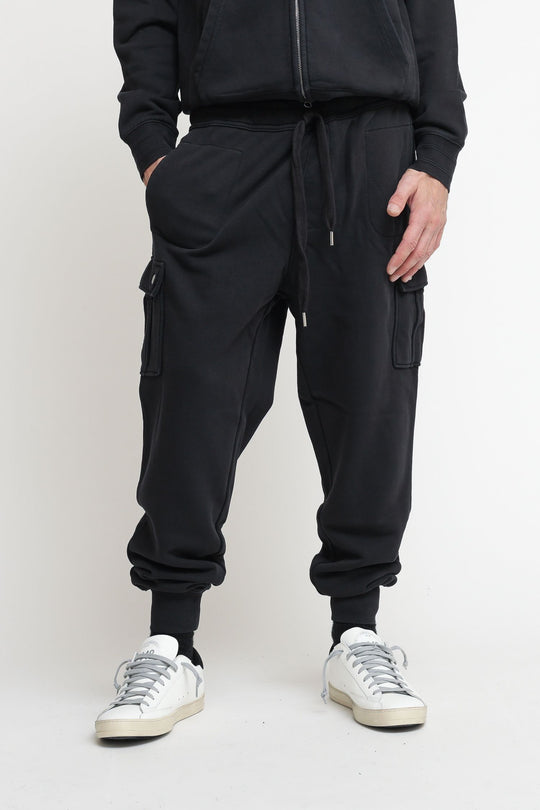 Pantalone Cargo Pocjet Garent Dye Cotton Fleece - Nero
