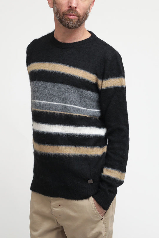 Girocollo Rasato Rigato Garzato - Nero