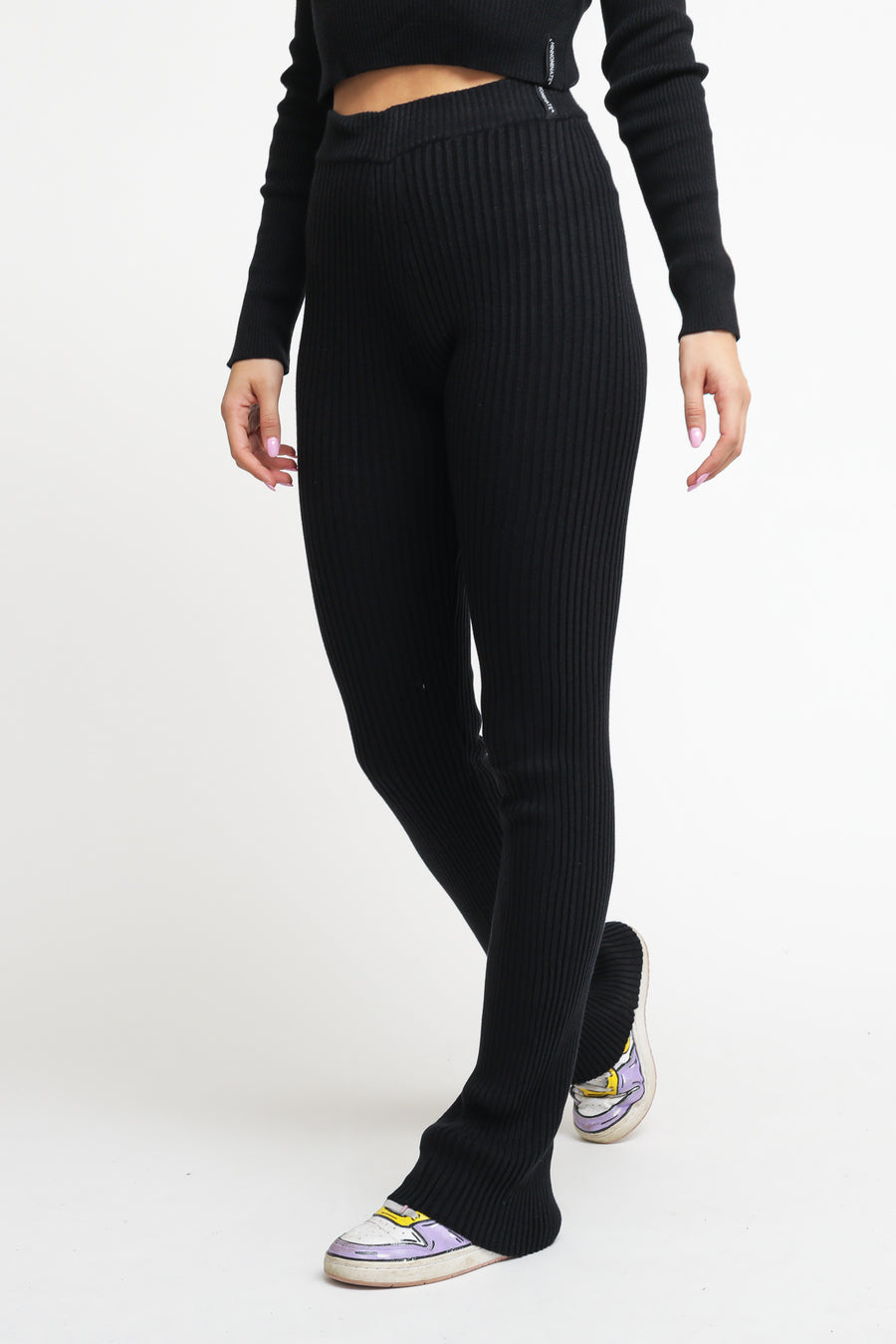 Pantalone In Costina Maglieria A Zampa - Nero