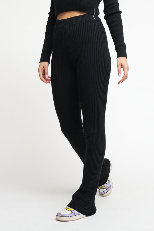Pantalone In Costina Maglieria A Zampa - Nero