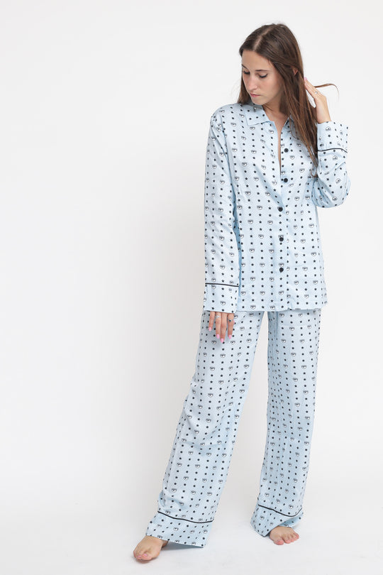 Pigiama All Over Eye Star Twill - Fantasia Azzurro