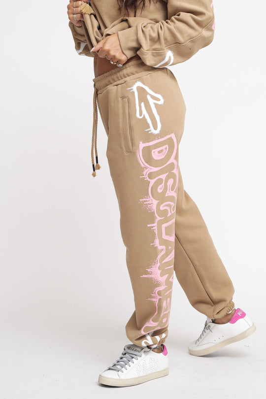 Pantalone Donna In Felpa - Brown - Stampa Rosa