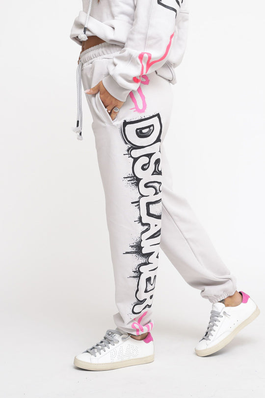 Pantalone Donna In Felpa - Ghiaccio - Stampa Nera