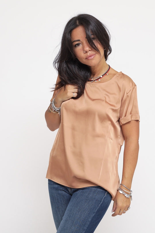 T-Shirt Girocollo Raso - Caramello