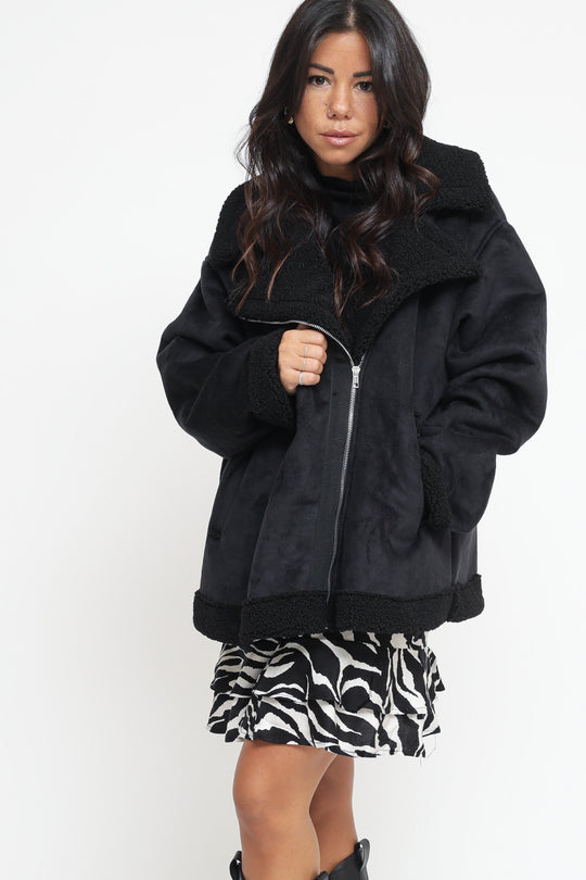 Giacca Chiodo Eco Montone - Nero