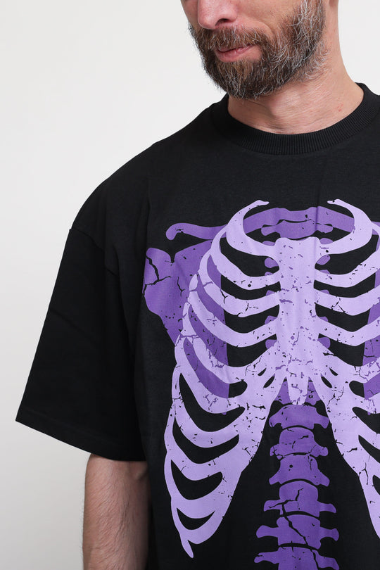 Black T-Shirt With Purple And Lilac Bones - Black