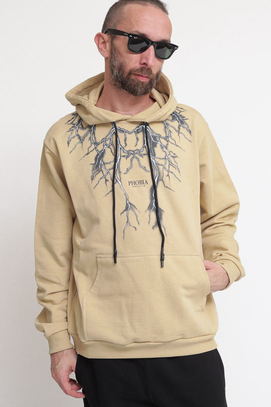 Beige Hoodie With Black Lightning - Beige