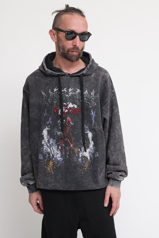 Felpa Cappuccio Lavaggio Stone - Grey