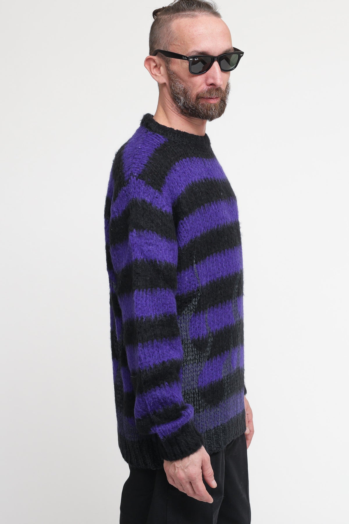 Maglione Nero Con Righe Viola - Purple — 4