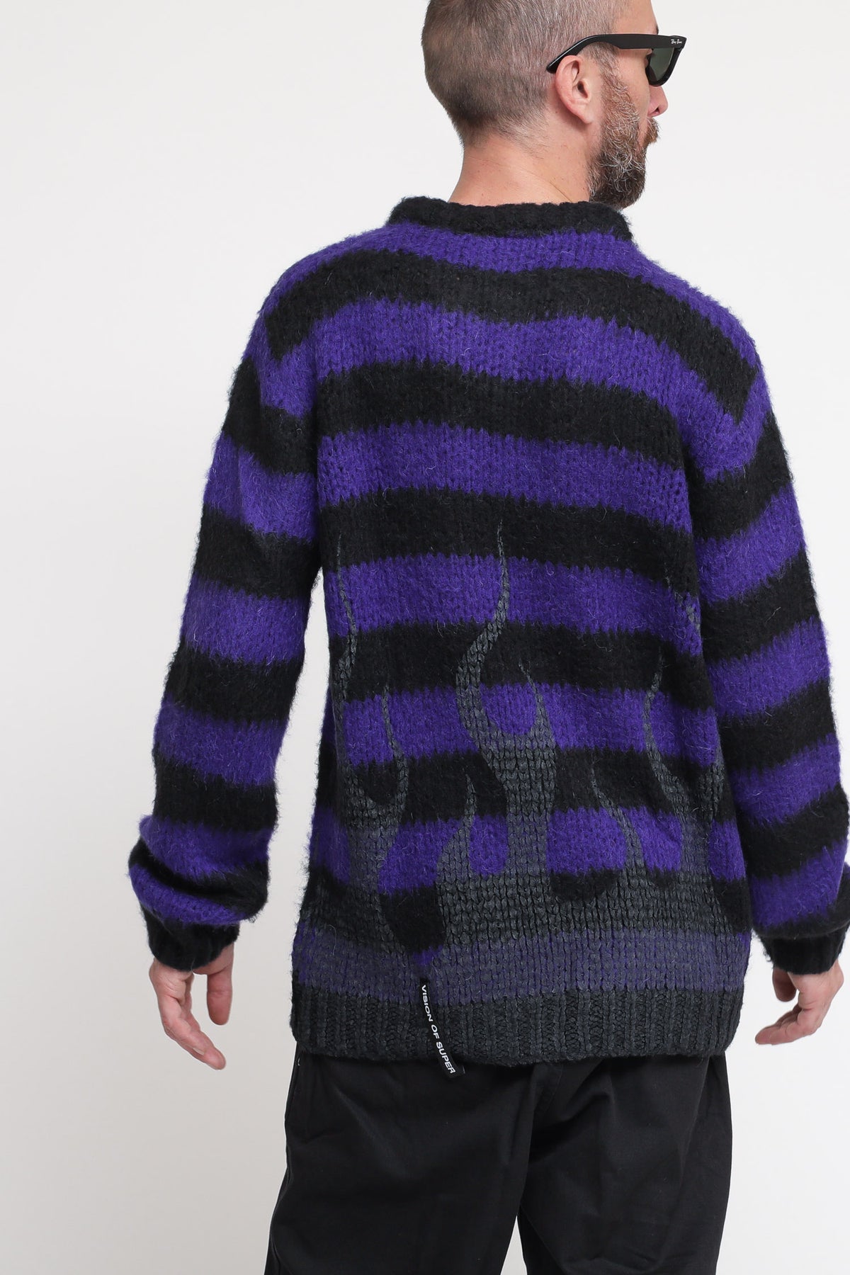 Maglione Nero Con Righe Viola - Purple — 5