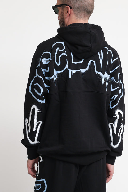 Maglia Cappuccio Uomo In Felpa - Nero - Stampa Sky