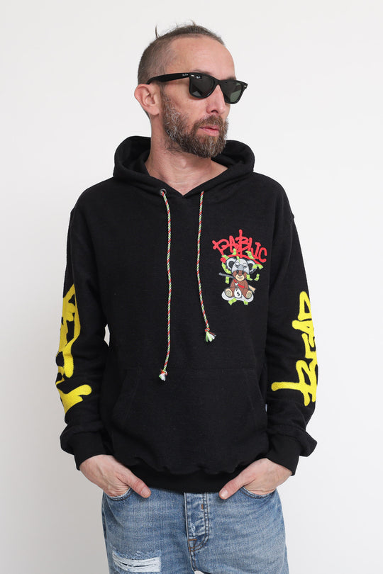 Felpa Cappuccio Stampa Bear - Nero