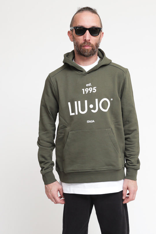 Felpa Cappuccio Con Stampa - Military Green