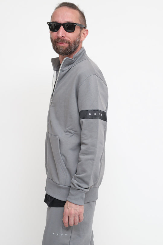 Felpa Full Zip Collo In Piedi - Smoke