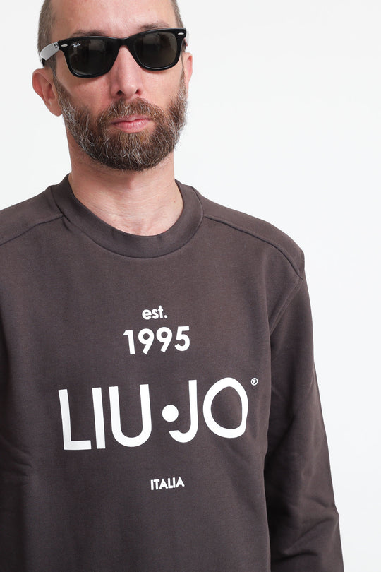 Felpa Giro Con Stampa Estcrew - Dark Brown