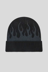 Cuffia Lana Nera Con Fiamme Grigie - Black