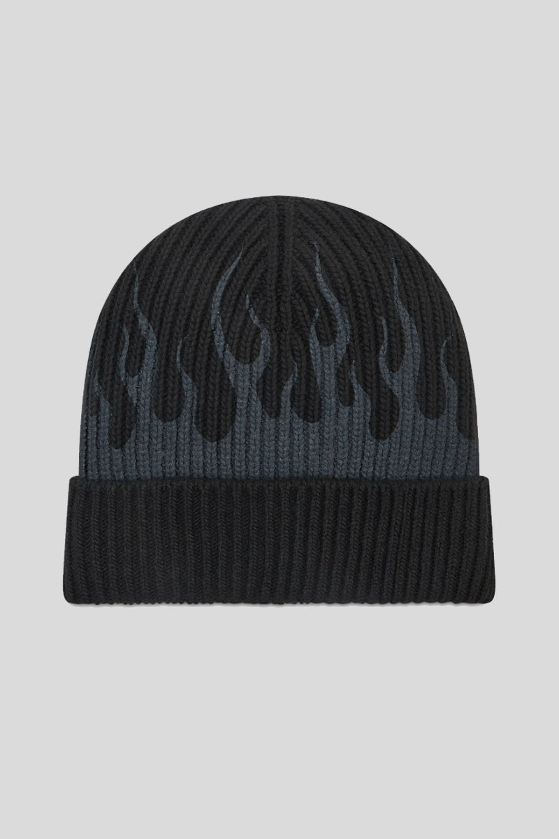 Cuffia Lana Nera Con Fiamme Grigie - Black — 1