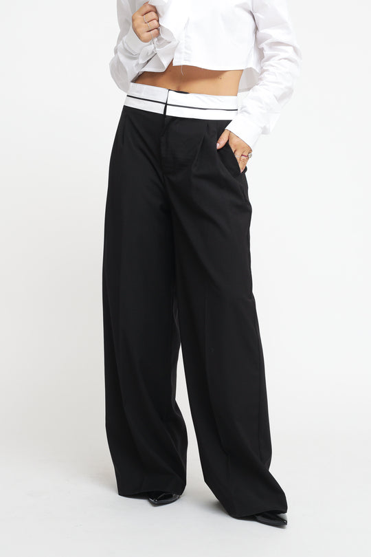 Pantalone Nero Banda Bianca