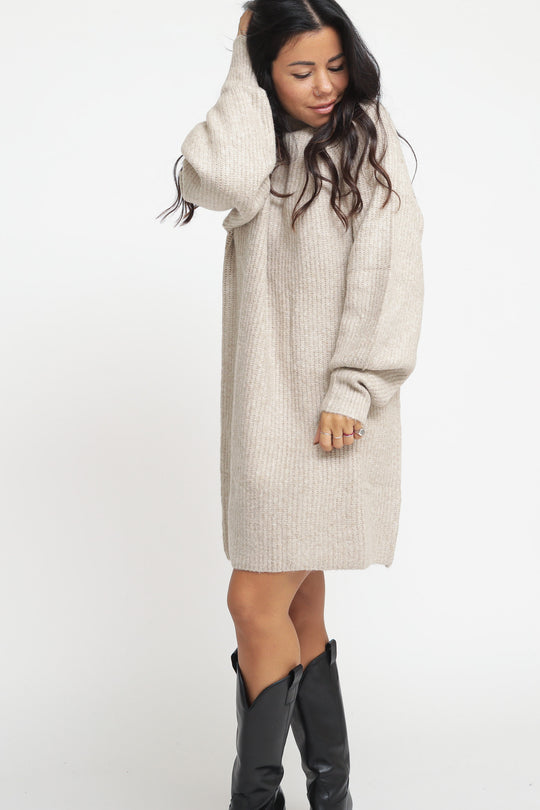 Oversized Knitted Polo Dress - Light Sand