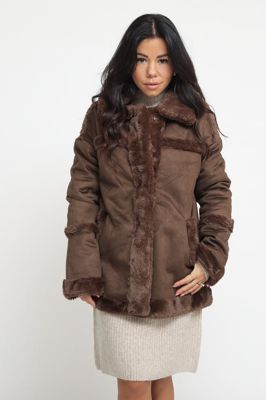 Bonded Aviator Jacket - Coffee