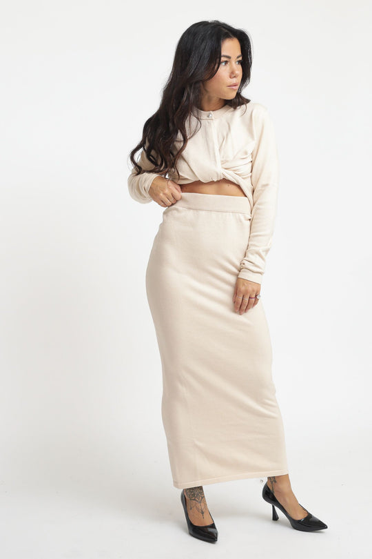 Twisted Front Detail Dress - Light Sand